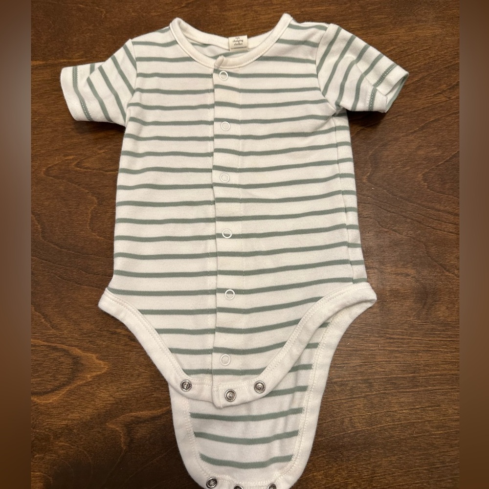 Striped Green and White Kids One Piece by Colored Organics, 3-6 mos